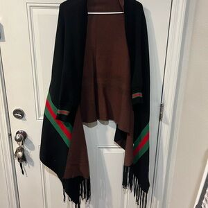 Black Shawl with Red and Green Stripes